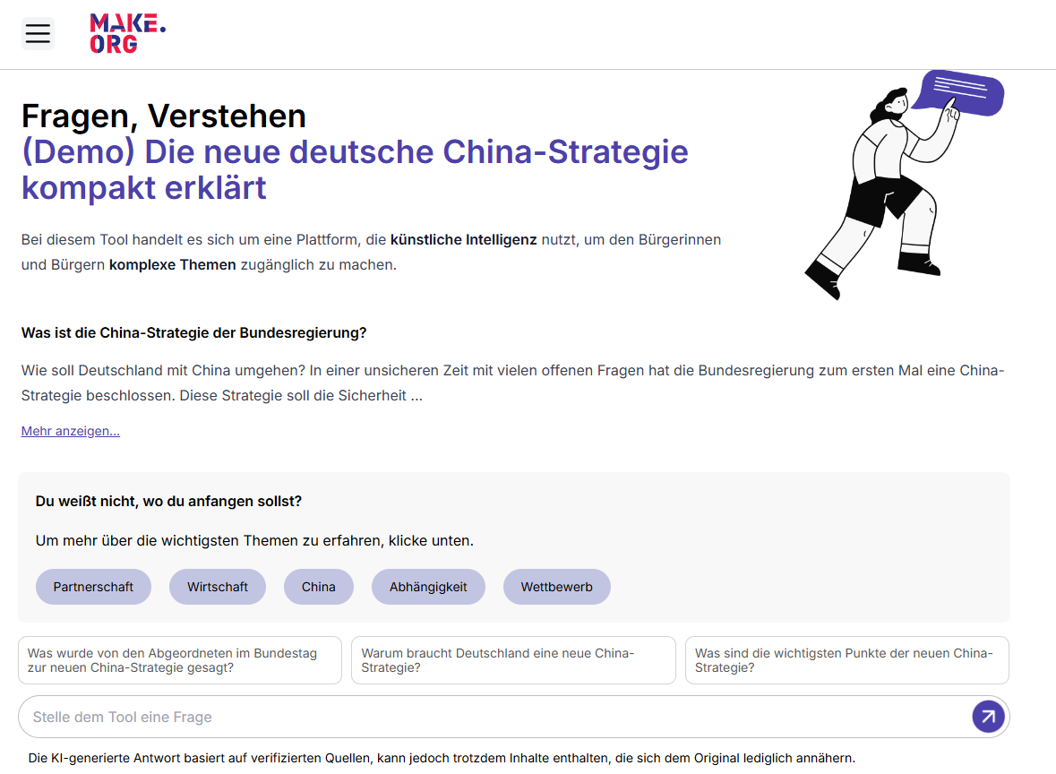 Screenshot der deutschen Demo-Version von Panoramic.ai zum Thema »China-Strategie der Bundesregierung«