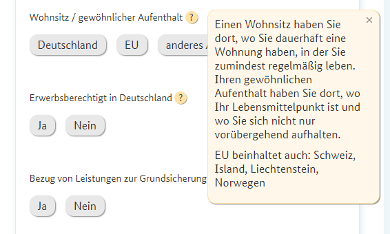 Die abgefragten Merkmale werden durch Zusatzinformationen erläutert. Quelle: BMFSFJ Screenshot des Infotools Familie. Die abgefragten Merkmale werden durch Zusatzinformationen erläutert. Quelle: BMFSFJ