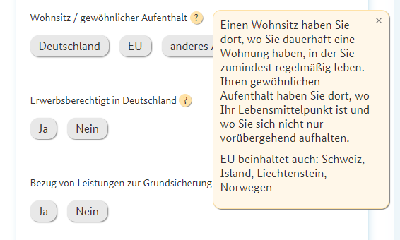 Screenshot des Infotools Familie. Die abgefragten Merkmale werden durch Zusatzinformationen erläutert. Quelle: BMFSFJ