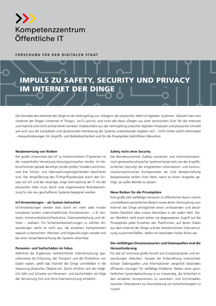 Titelbild der Publikation Safety, Security und Privacy im Internet der Dinge
