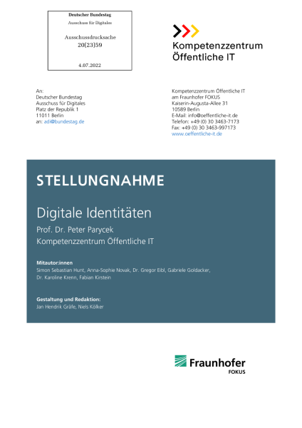 Titelbild der Publikation Stellungnahme - Digitale Identitäten