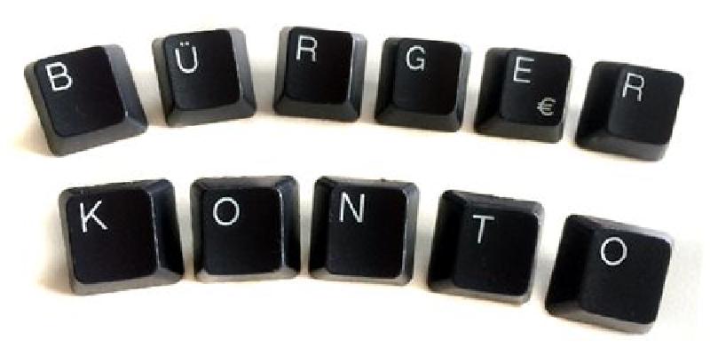 Das Wort Bürgerkonto vor einem weißen Hintergrund gelegt aus einzelnen Keyboard-Tasten